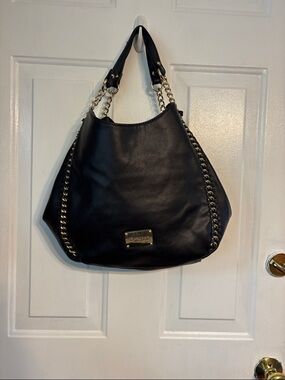 bebe Black Hobo with Gold Chain Accents